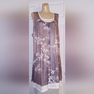 Exc Cond Womens 2XL Sleeveless Floral Sleeveless Dress - Brown and White